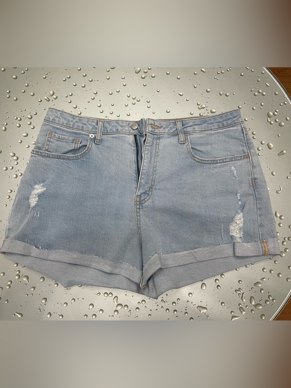 wild fable Light Blue Distressed Rolled-Hem Denim Shorts